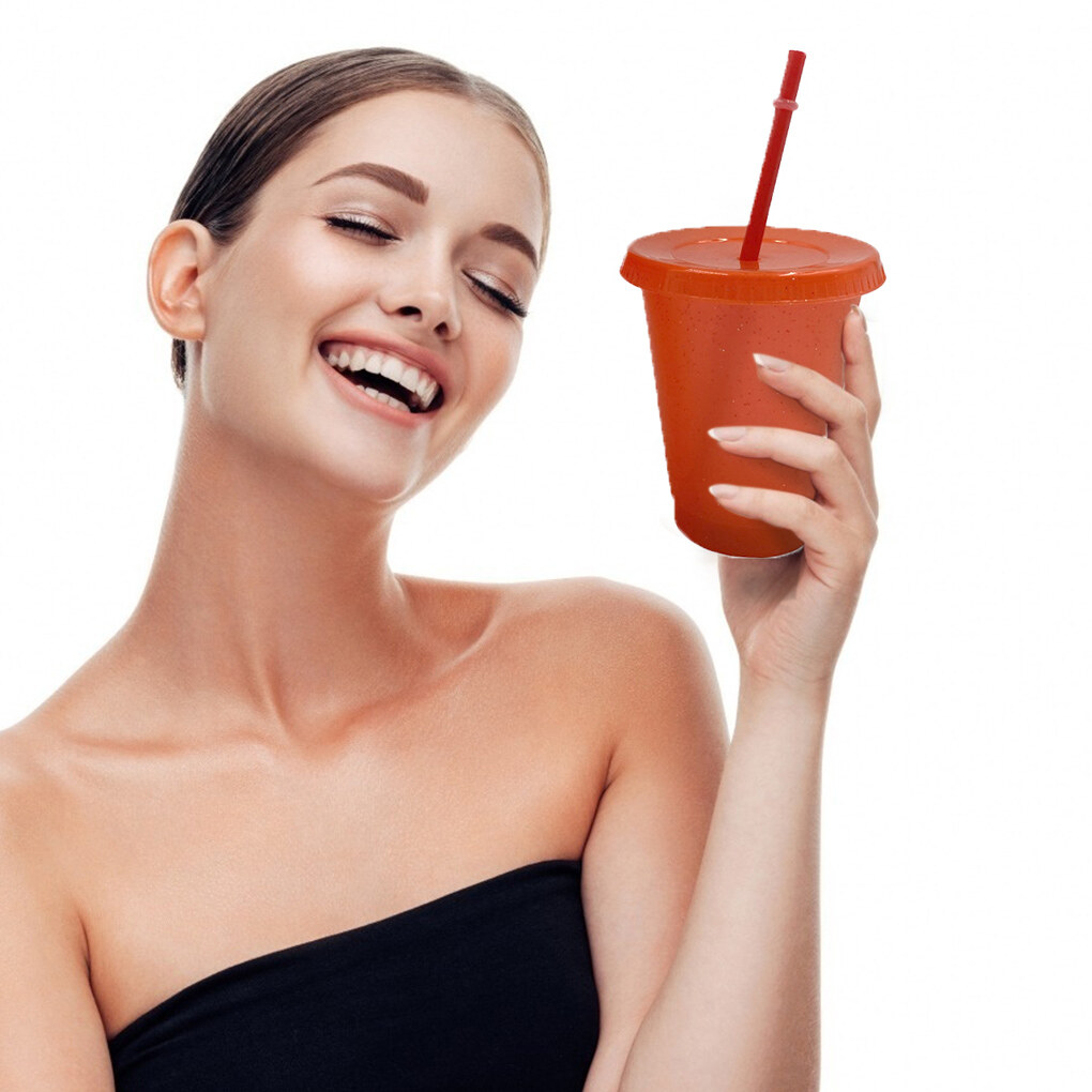 Drinking Cup with Lid & Straw PP Plastic Bottle for Reusable Bottle for Cold Drink Coffee Juice Smoothie