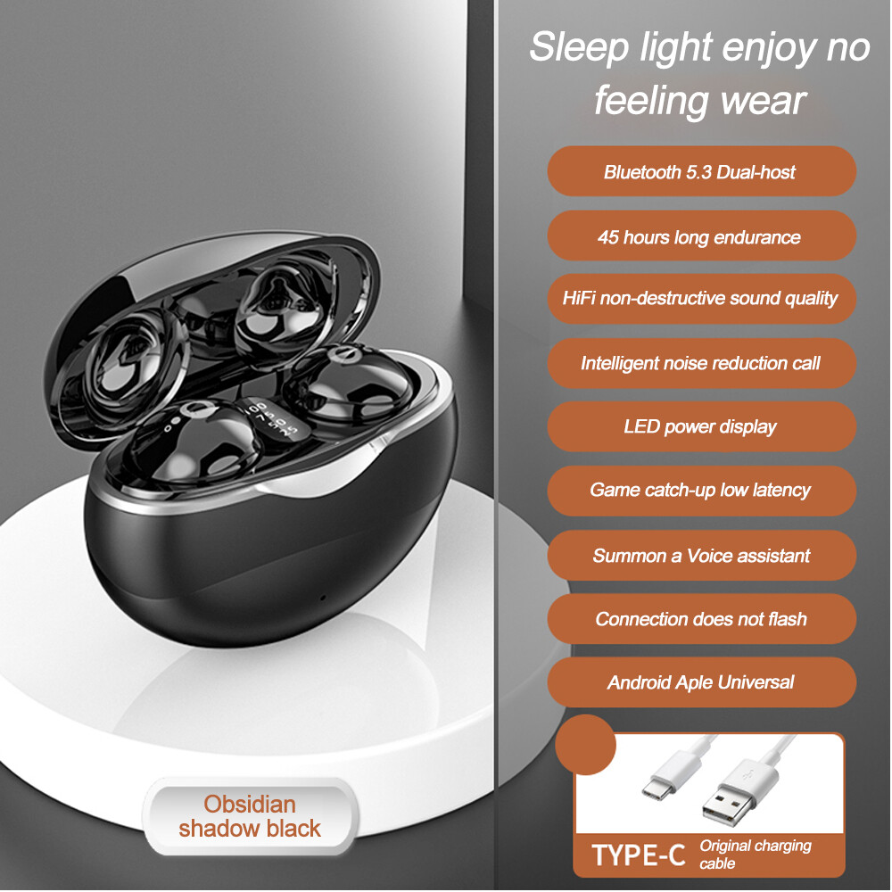 Kebidumei Mini Bluetooth 5.3 Music Headphones True Wireless Invisible In-Ear Earphones Gaming HIFI Stereo Noise Reduction Earbuds with LED Display Headsets