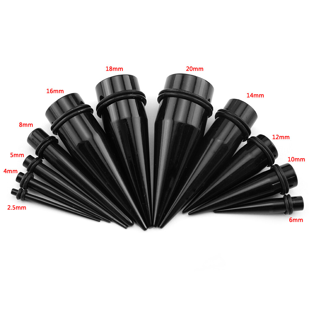 1 Cặp Nút Tai Hình Nón 2.5-20MM Bộ Khuyên Nong Tai Bằng Nhựa Acrylic Màu Đen Với Vòng Đeo Tai Punk Kiểu Đeo Tai Xỏ Lỗ Đồ Căng Lỗ Tai Khuyên Xỏ Trụ Phụ Nữ Đàn Ông Đồ Trang Sức Khuyên Xỏ