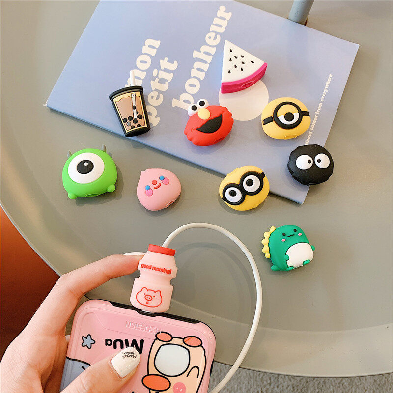 CrashStar Cartoon Cable Protector Cute USB Data Line Organizer Manager Holder Cord Protective Cover Cable Winder Case For iPhone Charging Cord Decorative Accessories Casing Top Sale