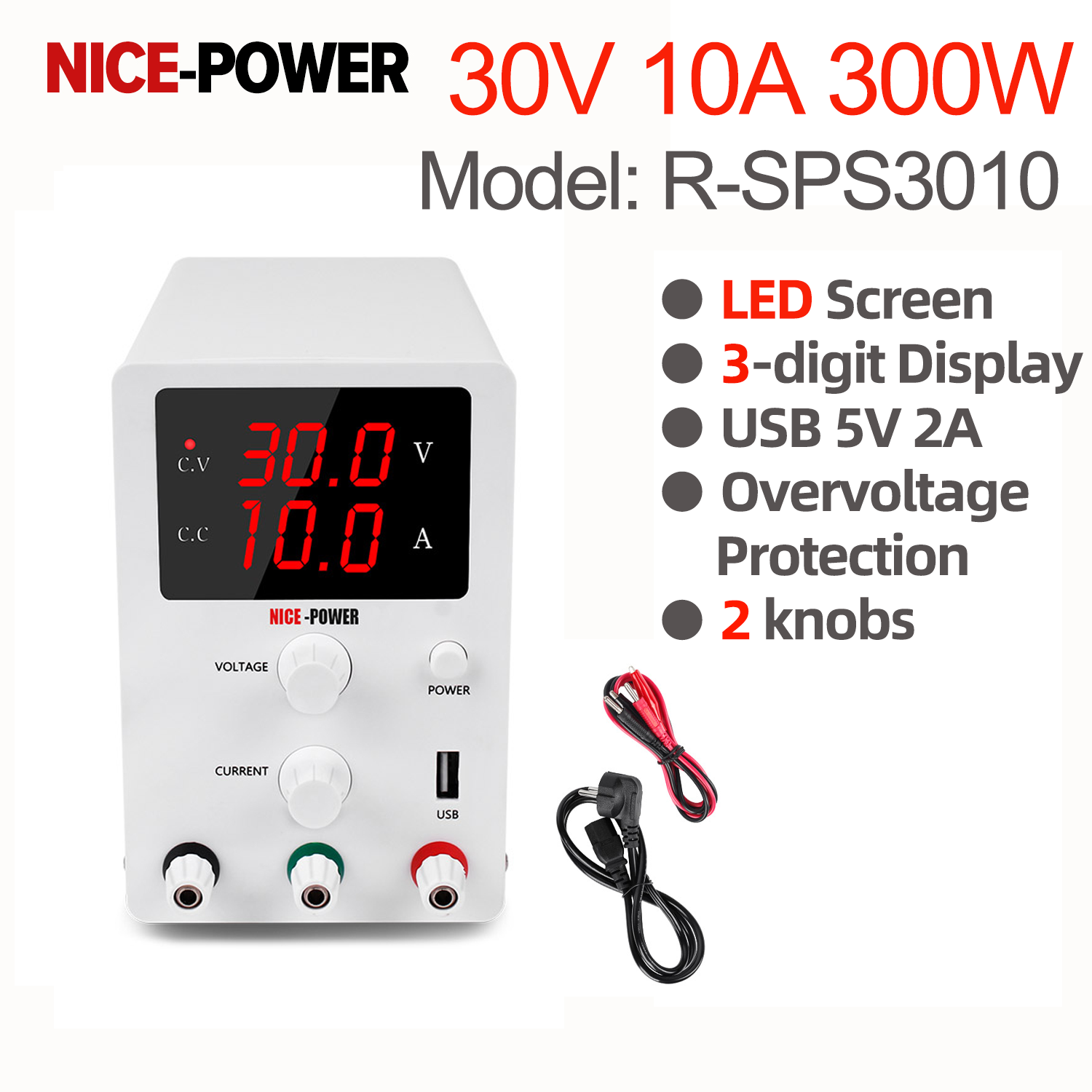 Nice-power 220v adjustable dc power supply 300w constant power 30v 10a lcd power laboratory display screen