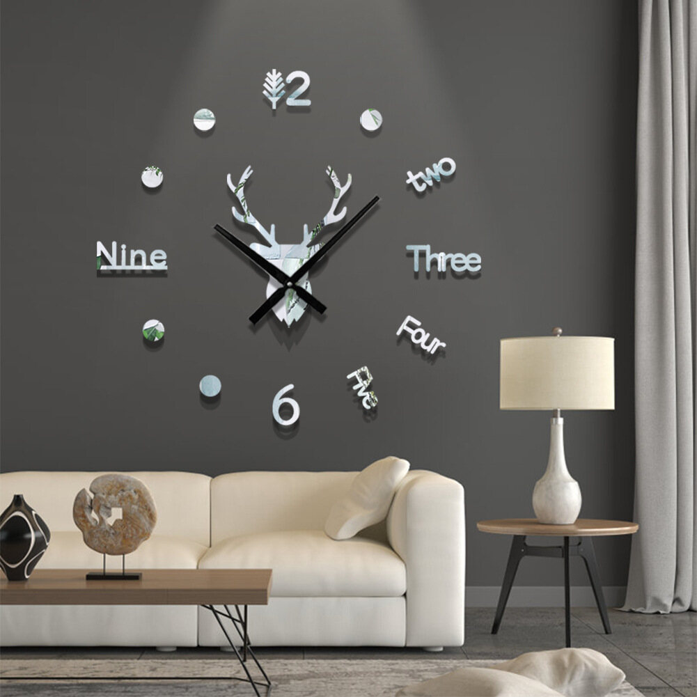 【Lightingeverthing】 Đồng Hồ Treo Tường Đầu Hươu Tự Làm 3D Đồng Hồ Treo Tường Thiết Kế Nghệ Thuật Phòng Khách Gương Trang Trí Nhà Cửa Sáng Tạo Dễ Dán Đẹp Bề Mặt Gương Đẹp