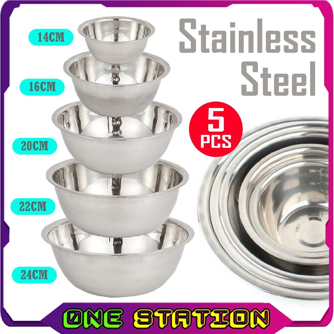 5PCS Set Stainless Steel Mixing Bowls Round bowl Egg Salad Bowl Baking
