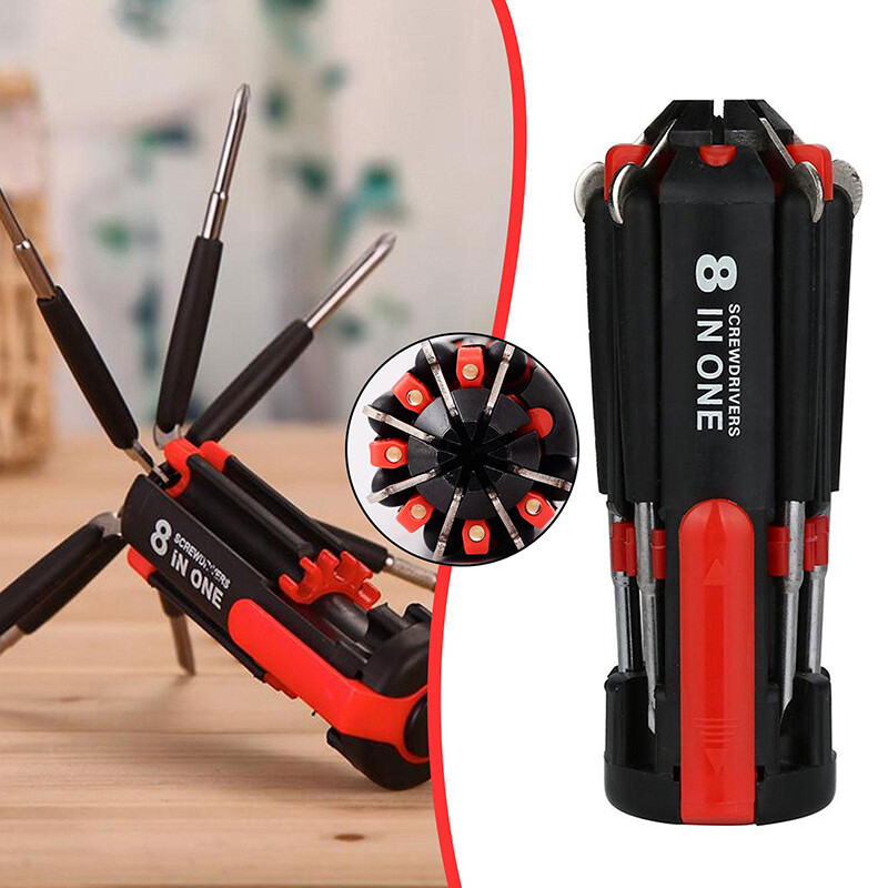 Kiprun Bộ Tuốc nơ vít 8 trong 1 với đèn LED Bộ dụng cụ gấp mũi tuốc nơ vít Multitool sửa chữa gia dụng công cụ