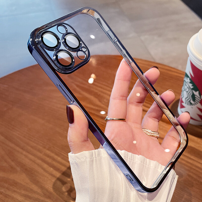 Ốp cho iPhone 15 14 13 12 11 Pro Max x XS 7 8 Plus Vỏ điện thoại dễ thương sang trọng Trong Suốt Mềm điện thoại trong suốt Ốp khung viền mạ điện thời trang vỏ lưng chống sốc