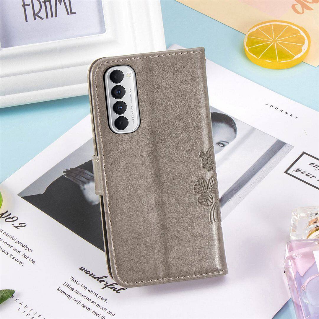 FAYANGRIES For Oppo Reno4 Pro 4G (6.5 ) Case, Clover Embossing Solid color Phone Casing Flip Advanced Business PU Leather Cover Stand Support Bracket Succinct Wallet