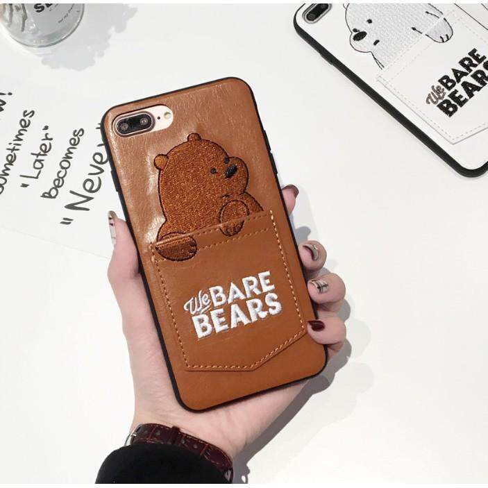 DQ Beruang Kartun Lucu Bordir Kulit Casing Ponsel dengan Saku Kartu untuk iPhone Spesifikasi: Iphone 8G/7G (4.7)