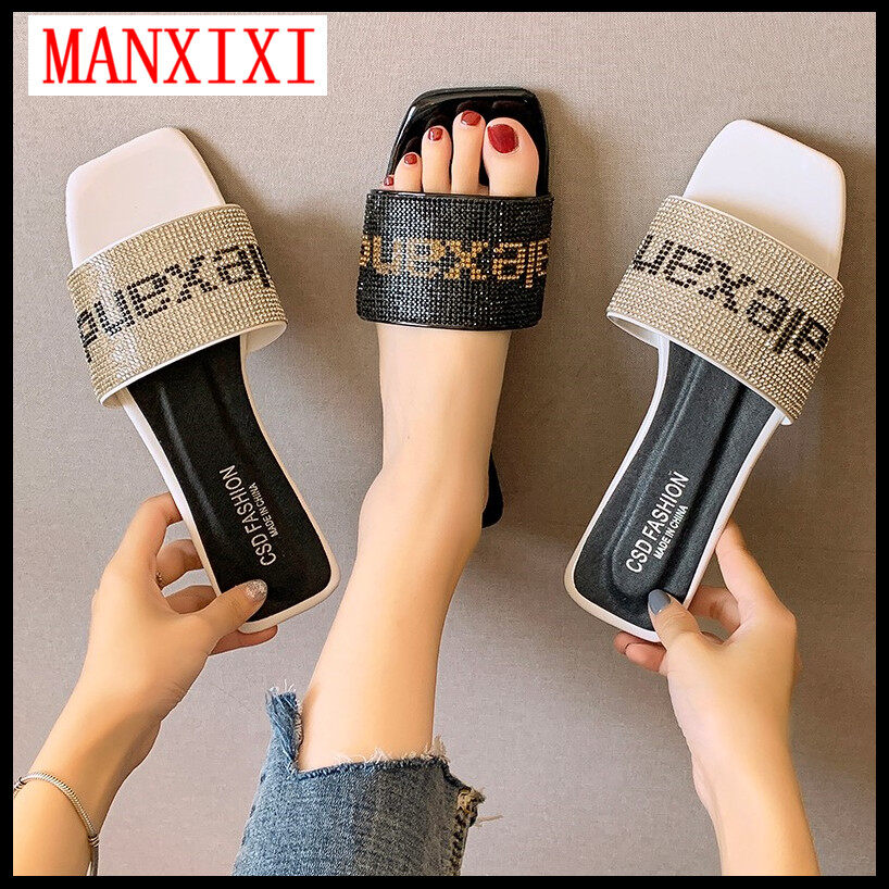 MANXIXI Brand Fashion Beautiful Sandals Street INS Style Leisure Pearl Big Size Slippers For Women (Size 35-42)