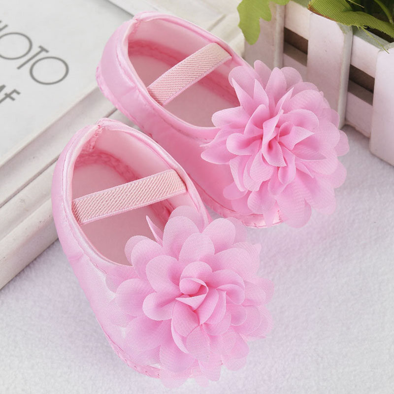 New Soft Cotton Newborn Toddler Baby Shoes Cute Chiffon Flower Bows Non-slip Floor Baby Girl Shoes Girls First Walk Shoes