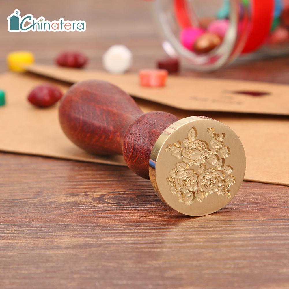 [Chinatera] Retro Love Series Rose Antique Wood Handle Wax Seal Stamp Sealing Wax Stamps DIY Envelope Wedding Invitations Crafts Gifts