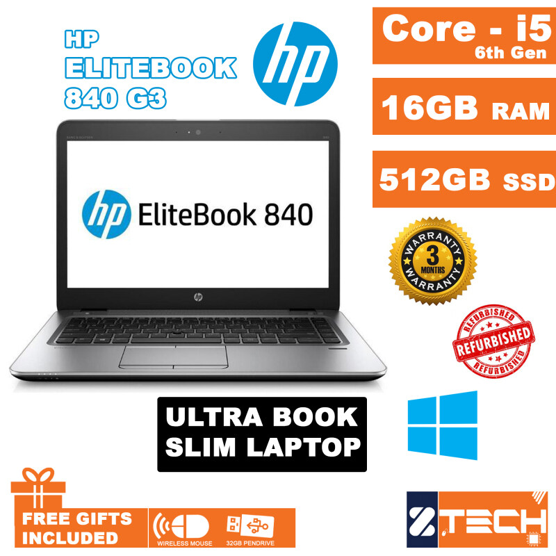HP EliteBook 840 G3 Ultrabook Slim n Sleek Core-i5 6th Gen / 16 GB RAM / 512 GB SSD - 14 Inch FHD with Backlit Keyboard Win 10 Pro - 1 Year warranty Malaysia