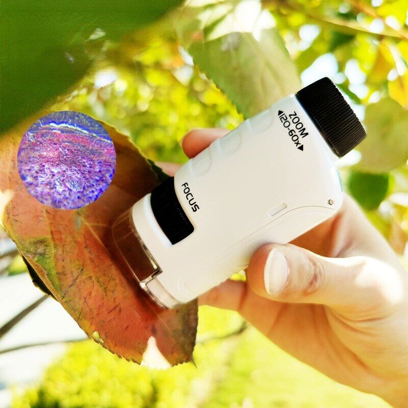 Kids Science Microscope Toy 60-120x Educational Mini Pocket Handheld Microscope With LED Light Outdoor Children Stem Toy Gifts