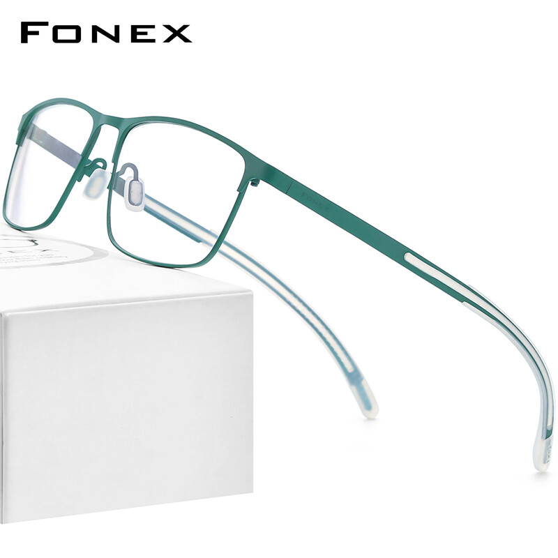 FONEX Pure Titanium Glasses for Men Ultralight Square Optical Eyeglasses Frame New Antiskid Silicone Korean Style Silver Rectangle Eyewear Singapore Branded 8521