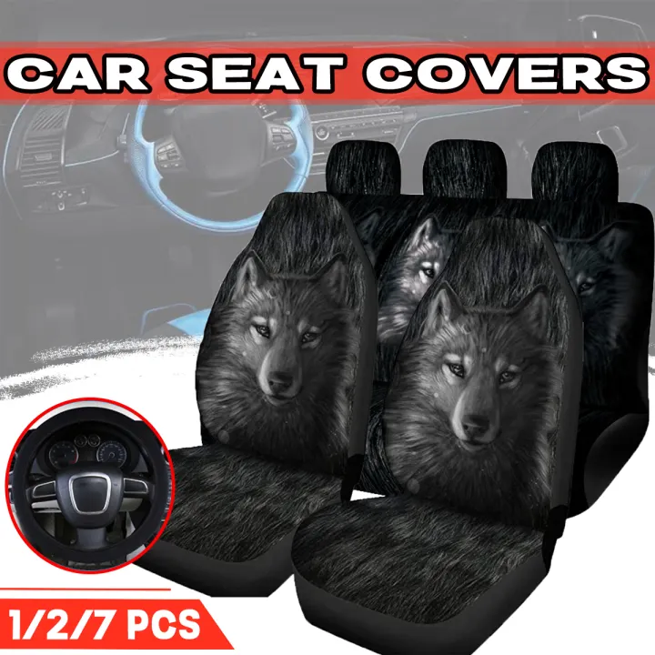 Universal Car Seat Covers Grey Wolf Design Front Rear Full Twinjoy Lazada Ph - Car Seat Covers Wolf Design