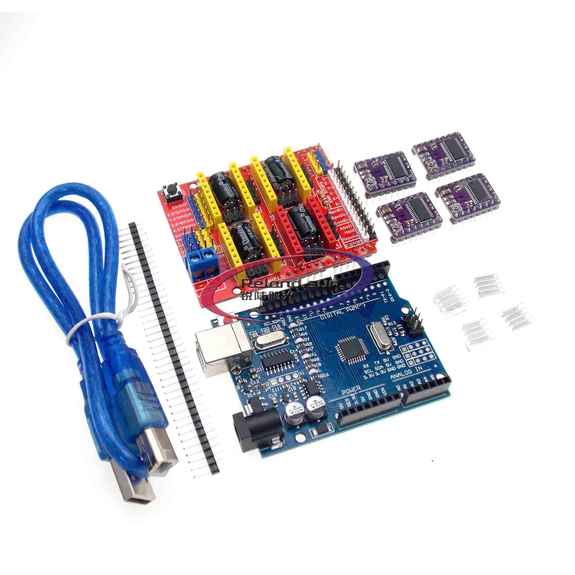 Máy Khắc CNC Shield V3 Máy In 3D + 4 Bảng Mạch Mở Rộng Trình Điều Khiển A4988/DRV8825/AT2100 Cho Arduino + UNO R3 Với Cáp USB