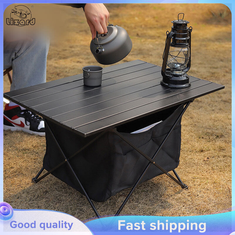 LIZARD 🏕️Folding table Portable aluminum alloy all-black folding table Portable foldable camping table BBQ table