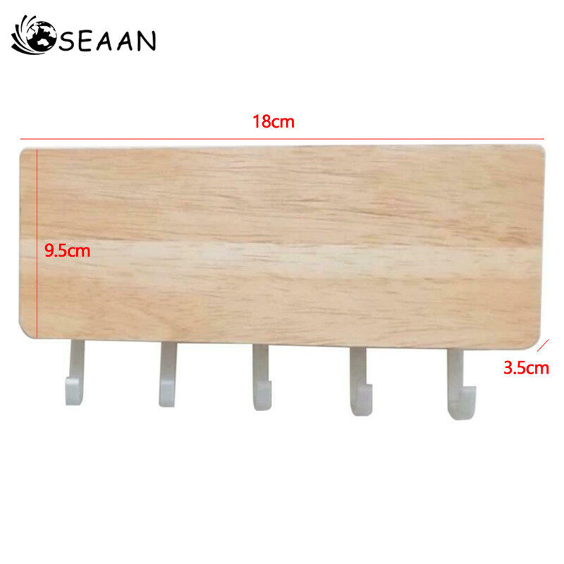 SEAAN Japanese Style Wooden Door Hanger Wall Mount Hooks Key Holder Mail Rack Organiser for Home Use（No punching）