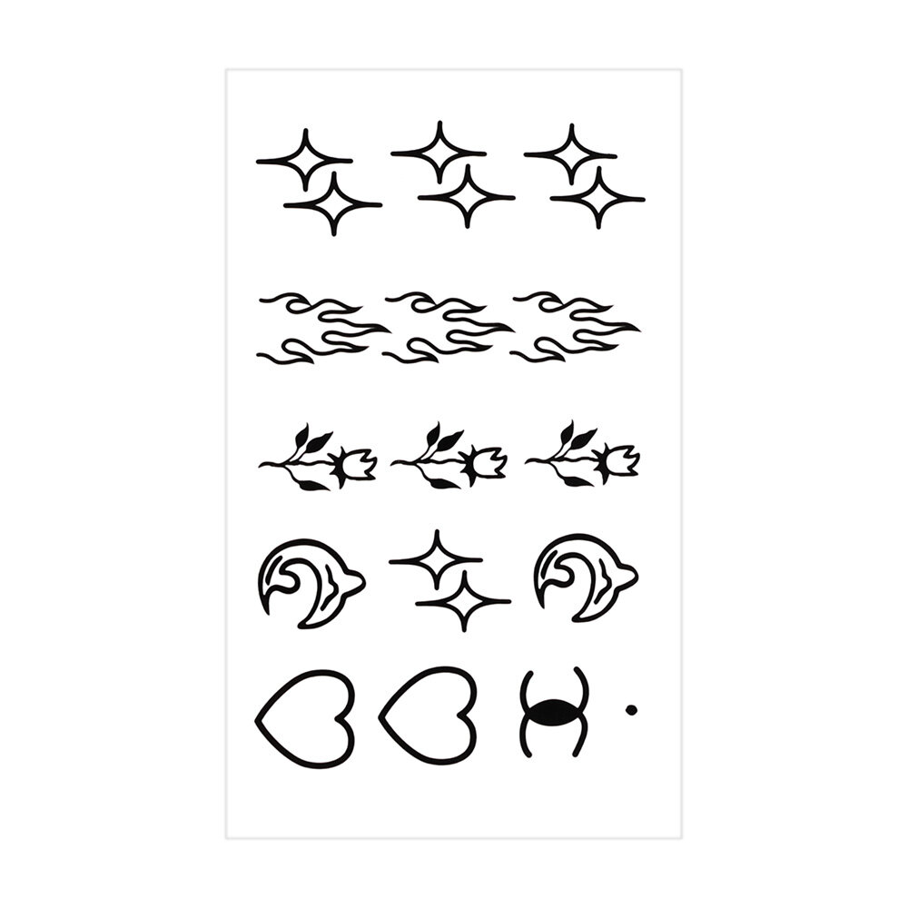 DORISNA Waterproof Temporary Tattoo Sticker Black Hand Painted Small Simple Line Flame Love Heart Flower Star Element Fake Tatto for Finger Wrist Ankle