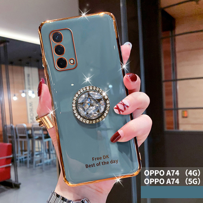 For OPPO A74 4G / OPPO A74 5G / OPPO A95 Electroplated Letters Phone Case For OPPO A74 4G A74 5G A95 Phone Case Bling Crystal Holder Cover Soft TPU Back Cover