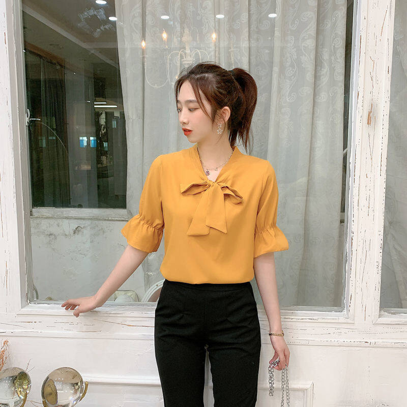 Cộng Với Kích Thước Áo Sơ Mi, Áo Cánh Voan Tay Công Chúa Phối Nơ