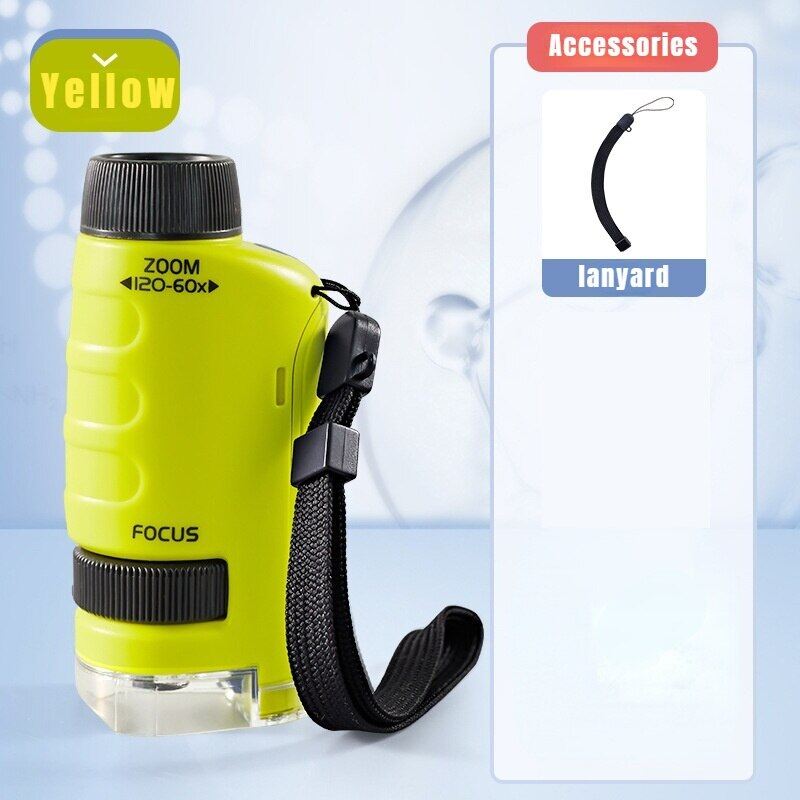 Kids Science Microscope Toy 60-120x Educational Mini Pocket Handheld Microscope With LED Light Outdoor Children Stem Toy Gifts