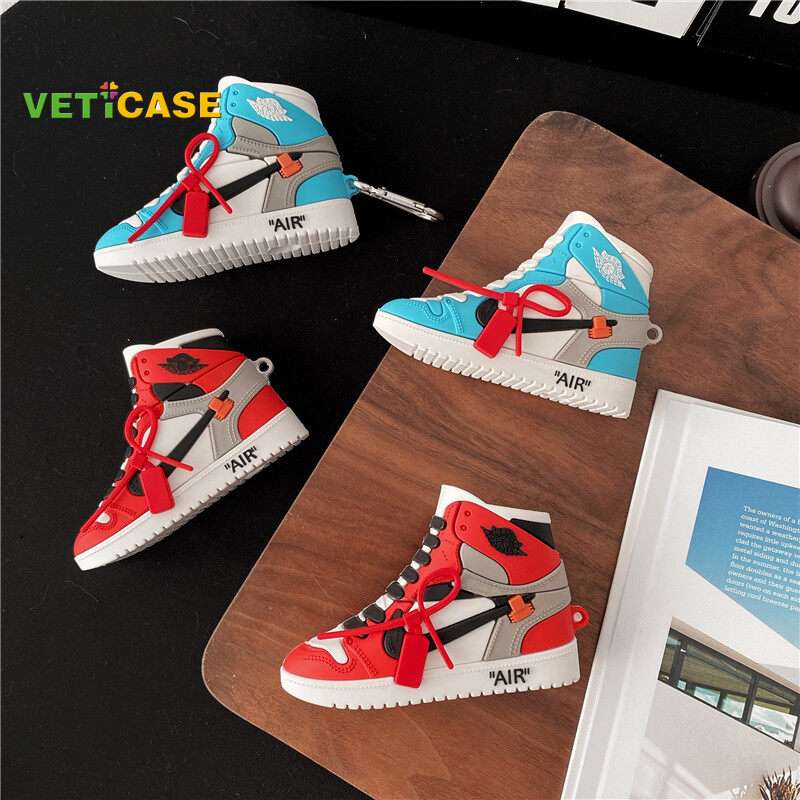 VETICASE AJ OFF Sports Shoes Earphone Case for Apple AirPods Pro AirPods 1 2 3 New Silicone Soft Cover Headphone Air Pods Casing Pouch Protective AirPod Accessories Red Blue White