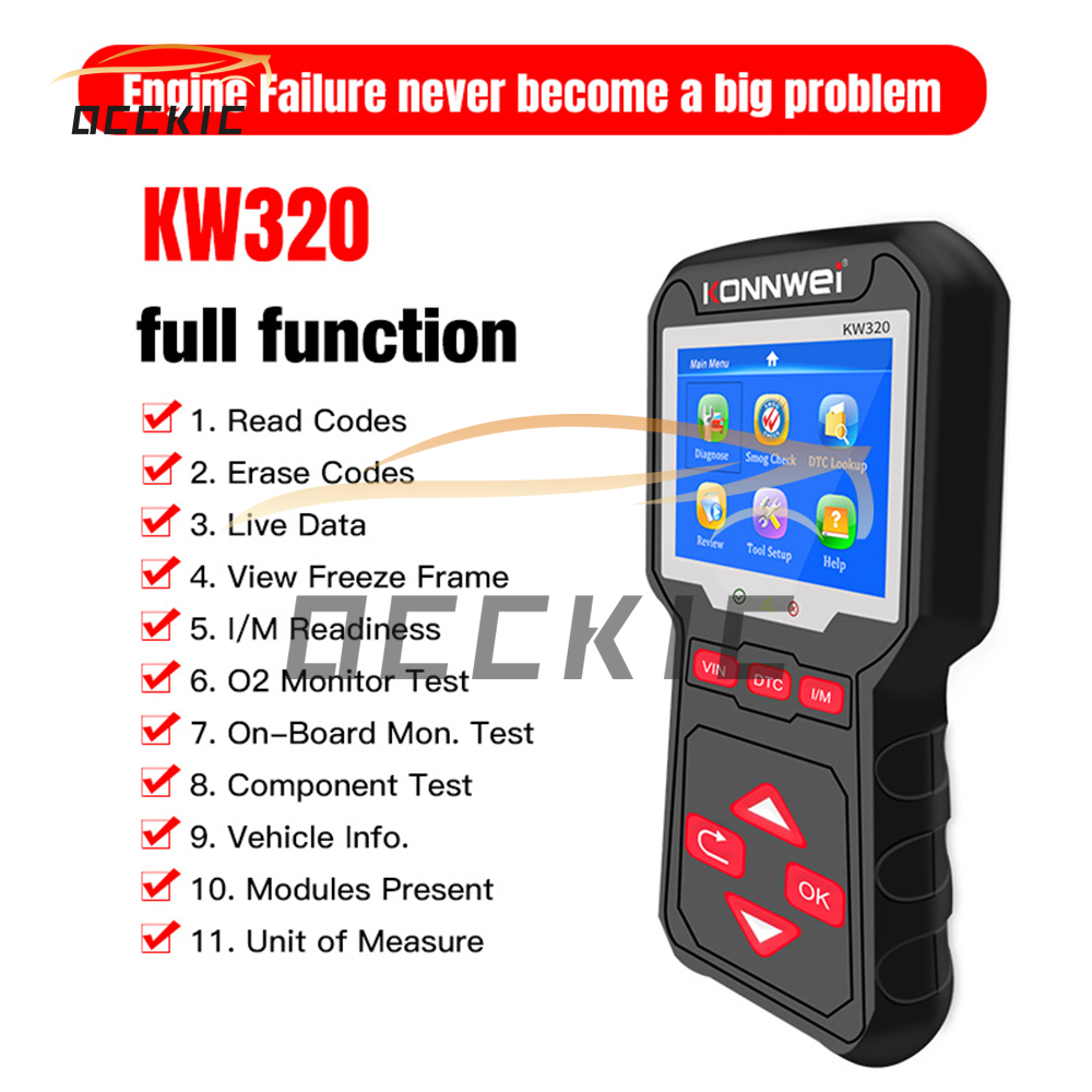 Occkic Konnwei Máy Đọc Mã Lỗi Tự Động OBD OBD2 Máy Quét Với Cảm Biến Quét Ánh Sáng Động Cơ Đa Ngôn Ngữ Kiểm Tra Máy Quét Tự Động Tốt Nhất Tự Động Công Cụ Chẩn Đoán KW320 Màu Đen