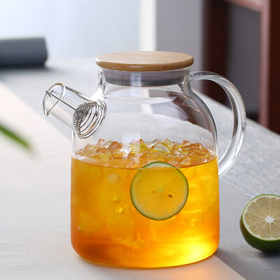 Glass Pitcher with Bamboo Lid, Glass Teapot Stovetop & Microwave Safe, Glass Borosilicate Teapot