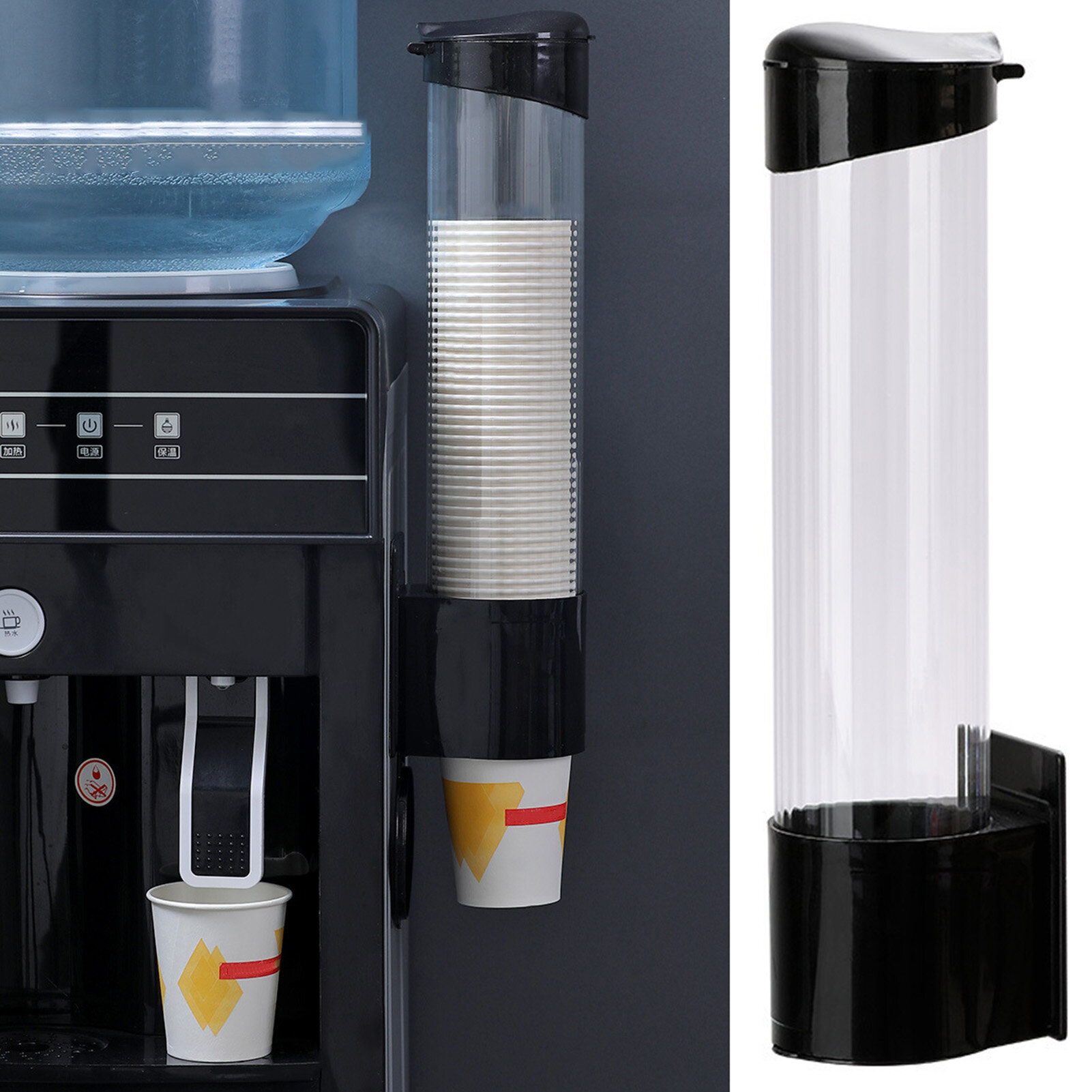 Paper Cup Dispenser Wall Mount Punch-free Pull Type Clear Visible Dustproof Lid Disposable Plastic Water Cup Storage Holder Home Supplies