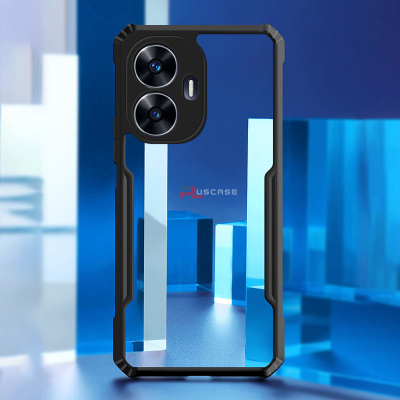 PlusCase for Realme C55 Case Air Cushion Hard Crystal Clear Back Soft Border Shockproof Full Protection Phone Casing
