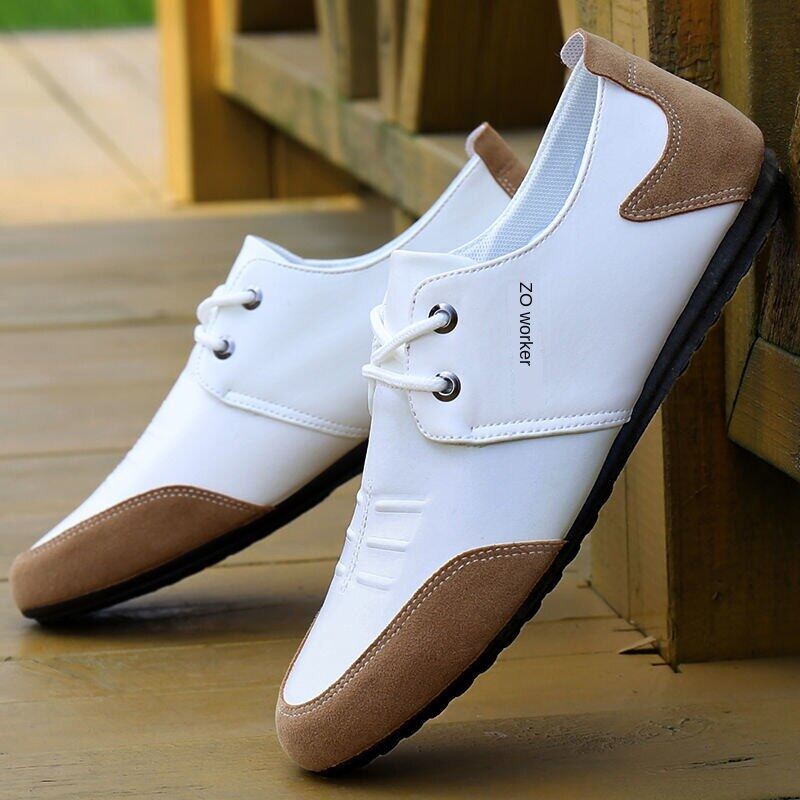 2020 new men's shoes autumn breathable shoes men's trend peas shoes men's casual shoes leather shoes Korean white shoes