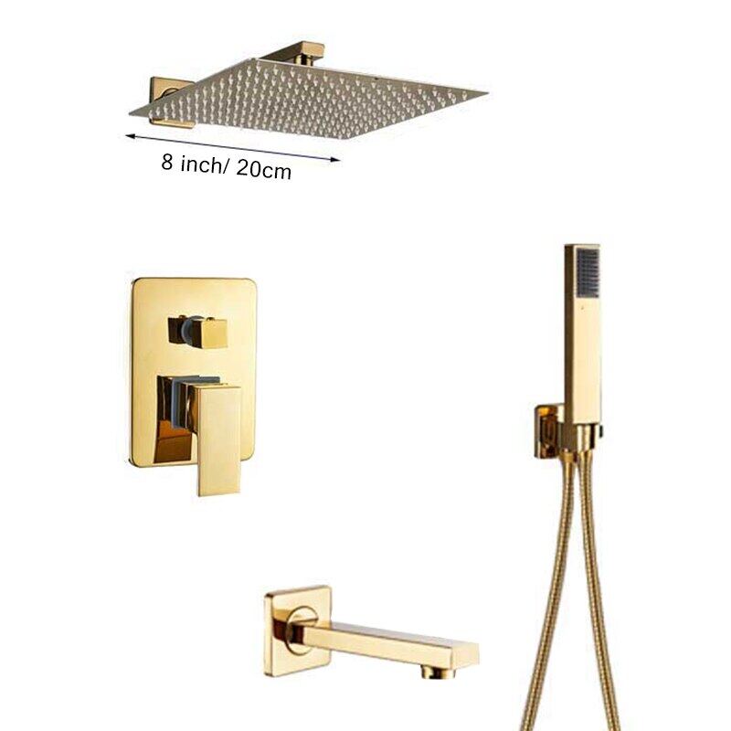 Suguword Golden Bathroom Shower Faucet Set Wall Mounted Rainfall 