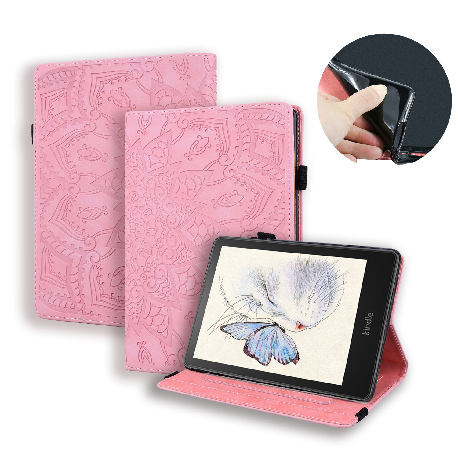 3d mandala case for all-new amazon m2l3ek kindle paperwhite 5 11th gen 2021 kpw5 e-book 6.8" signature edition m2l4ek pu leather wallet stand flip cover with sleep wake-up function
