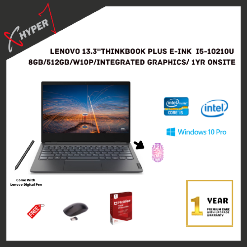 Lenovo 13.3 ThinkBook Plus E-Ink Display Intel Core i5-10210U Integrated Graphics W10P 8GB RAM 512GB SSD Malaysia
