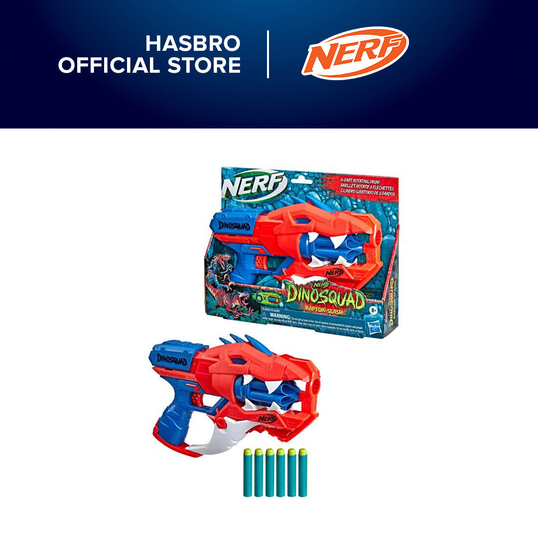  Nerf DinoSquad Raptor-Slash Dart Blaster, 6-Dart Rotating Drum,  Slam Fire, 6 Nerf Darts, Velociraptor Dinosaur Design : Toys & Games