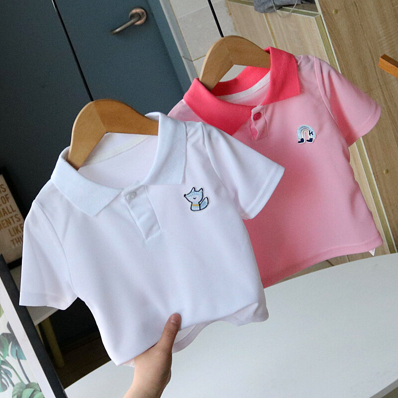 IP Áo polo trẻ em áo sơ mi giản dị áo sơ mi bé trai và bé gái ngắn tay Màu Trơn Ngắn tay áo thun