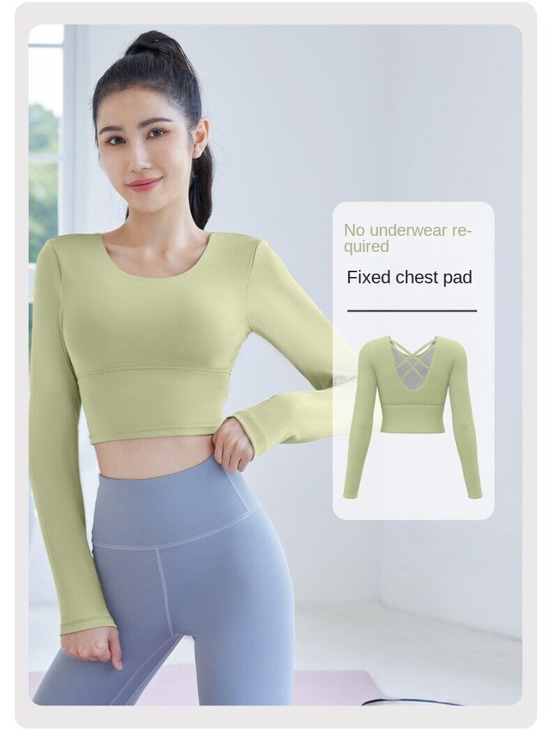 SUPERFLOWER Women's Long Sleeve Top with Fixed Chest Pads Beautiful Back Breathable Shirt for Running Jogging Yoga Fiess_voghion.com