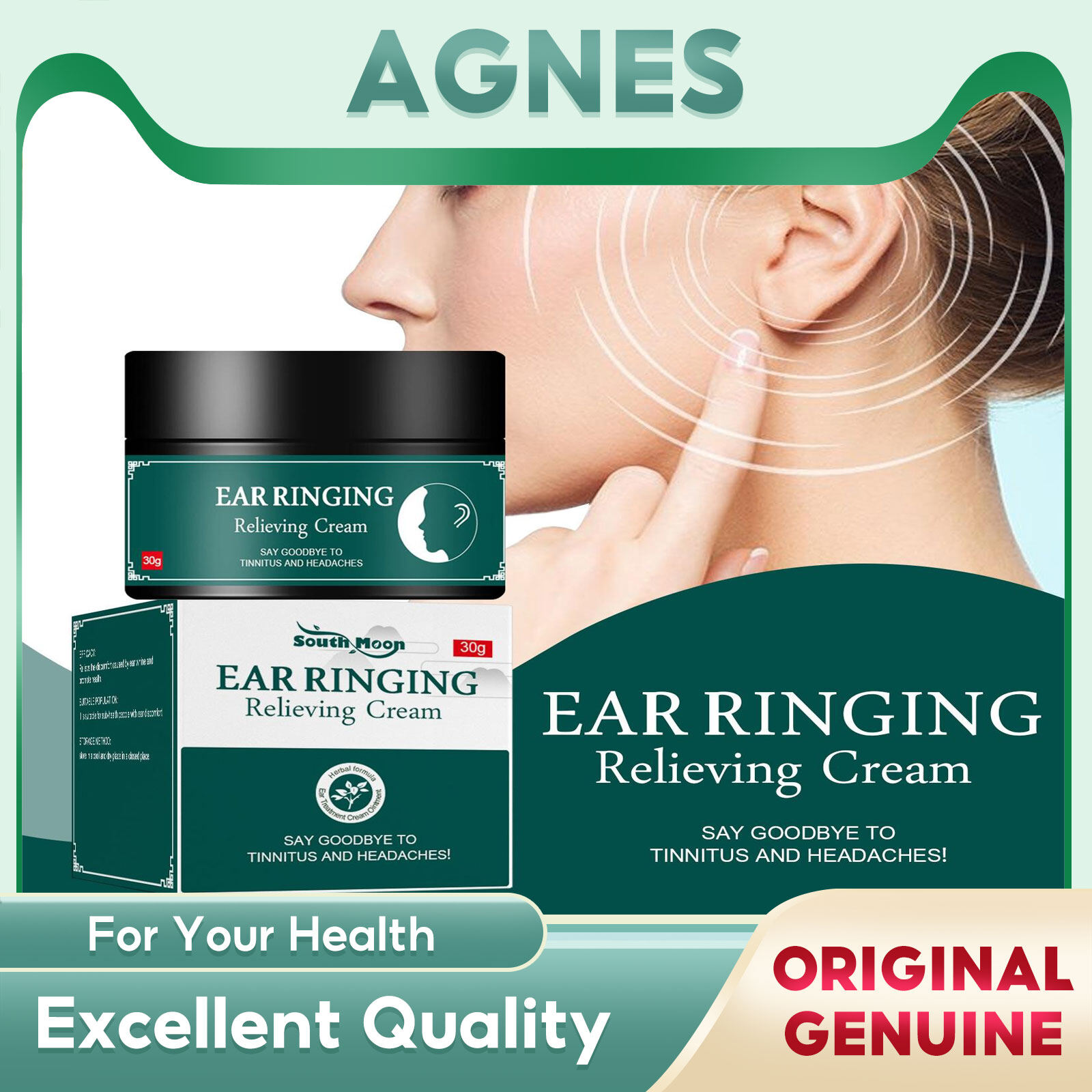 South Moon Ear Cream Ringing Relieving Cream Herb Essence Ointment Suitable For Buzzing Mental Breakdown Hearing Aids Tinnitus Treatment Cream Improve Sleep Tinnitus Dizziness Ear Pain Relief Hearing Loss Impairment Ear Ringing Treatment Ointment