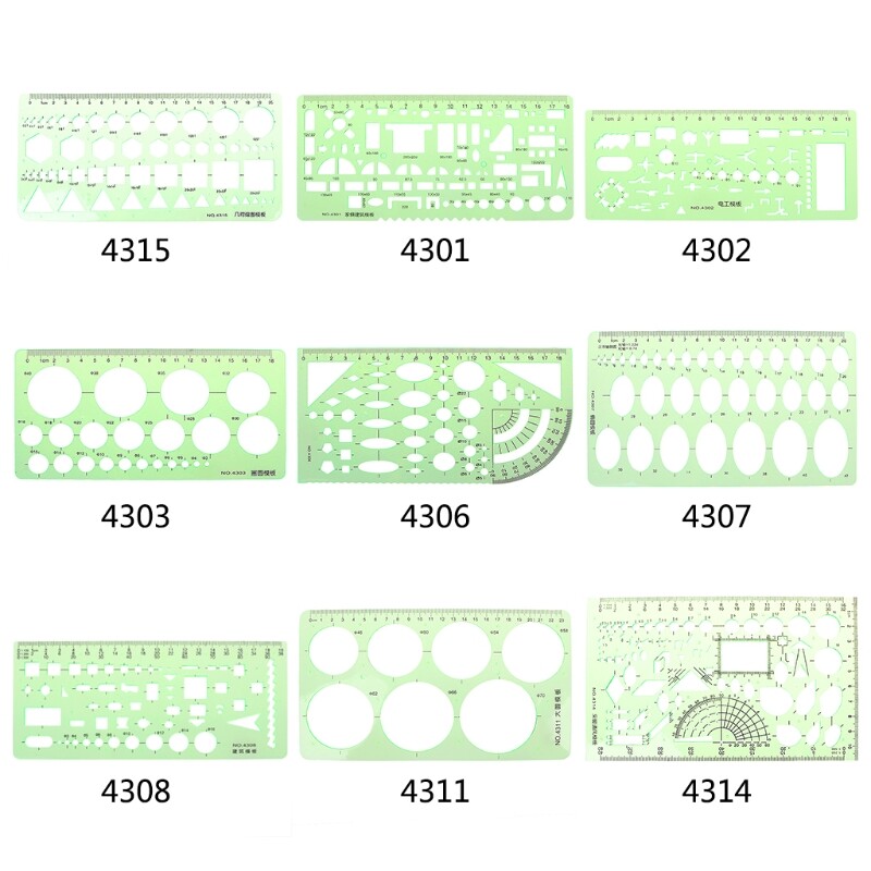 Geometric Plastic Circles Squares Hexagons Triangle Template Ruler Drawing Tool