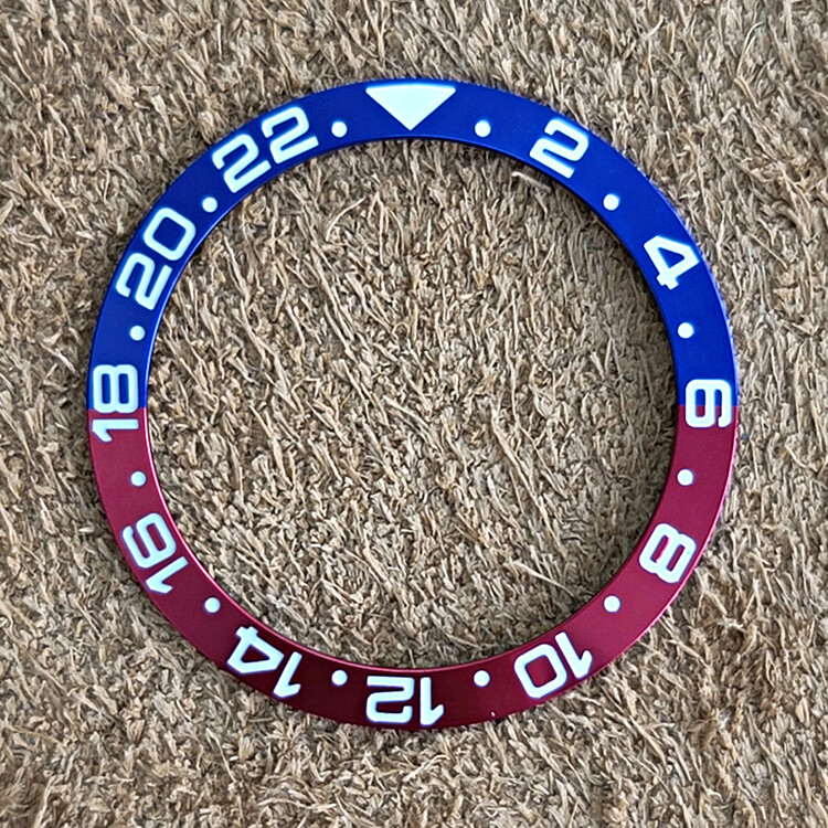 38MM Watch Bezel GMT Red and Blue Aluminum Bezel Green/Blue Luminous Watch Replacement Accessories