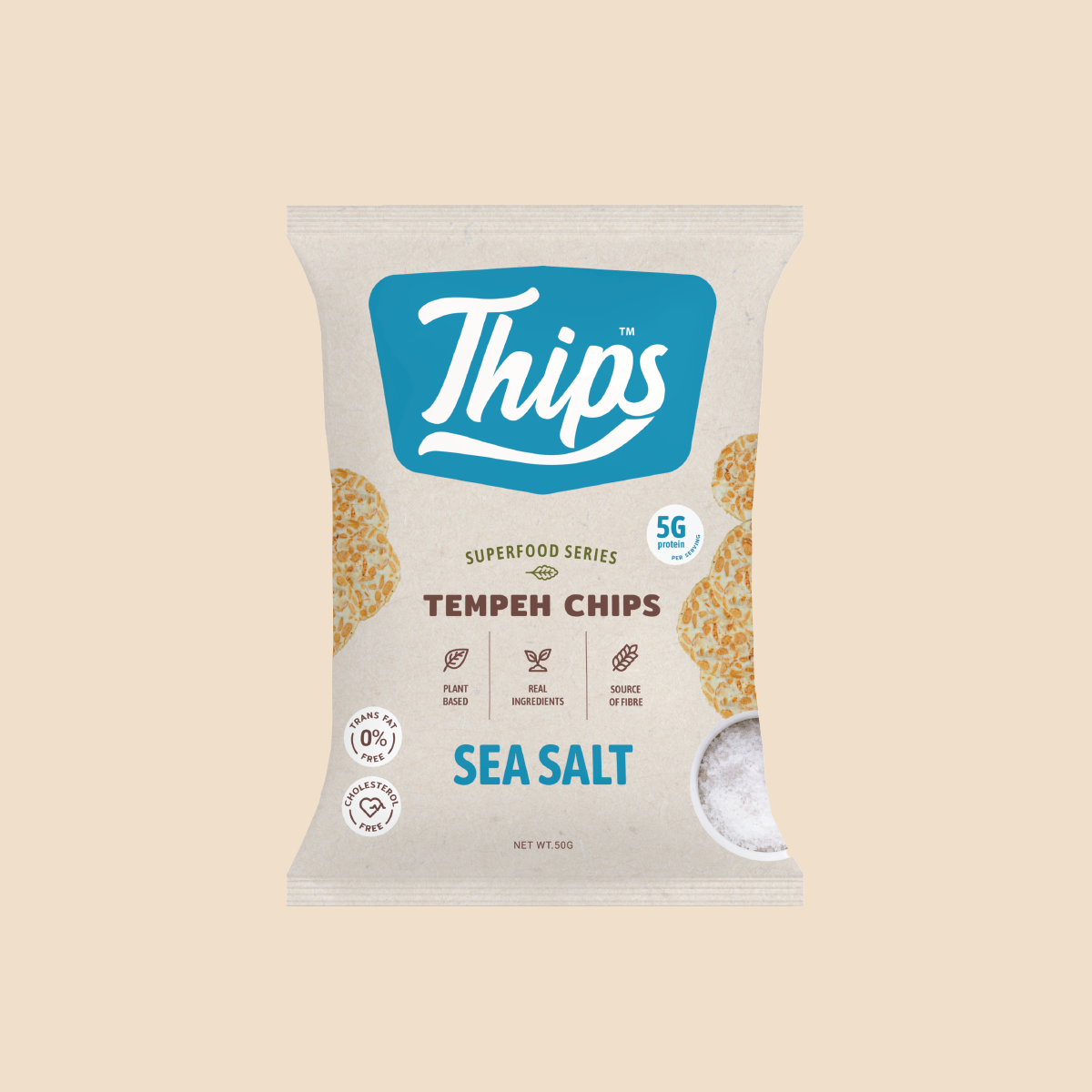 Thips Sea Salt Tempeh Chips (1 x 50g) Halal 100 Tempe, Vegan