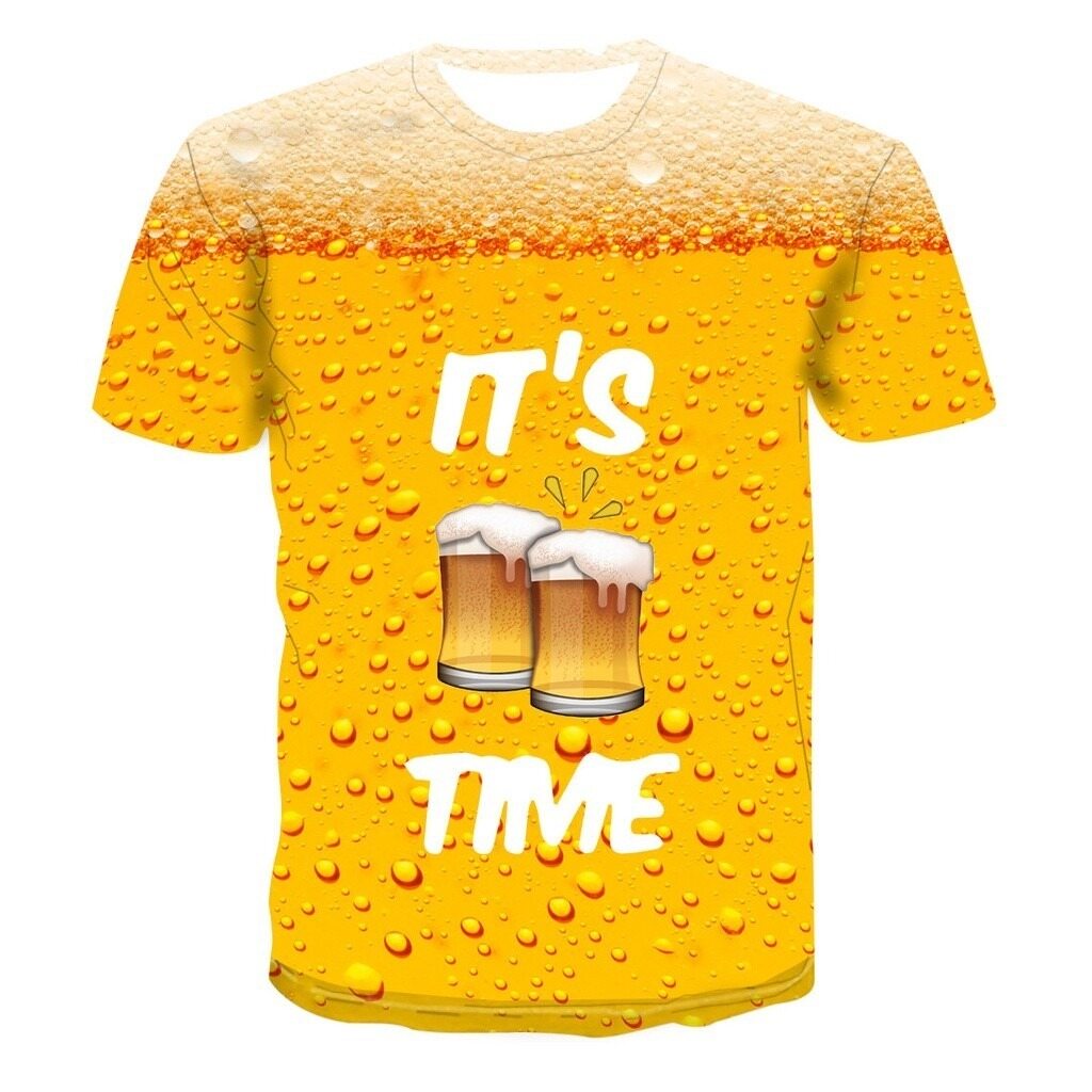 Men's Beer Novelty Beer Bubble Short Sleeve Top T-shirt 3D Printing T-shirt Casual Fun