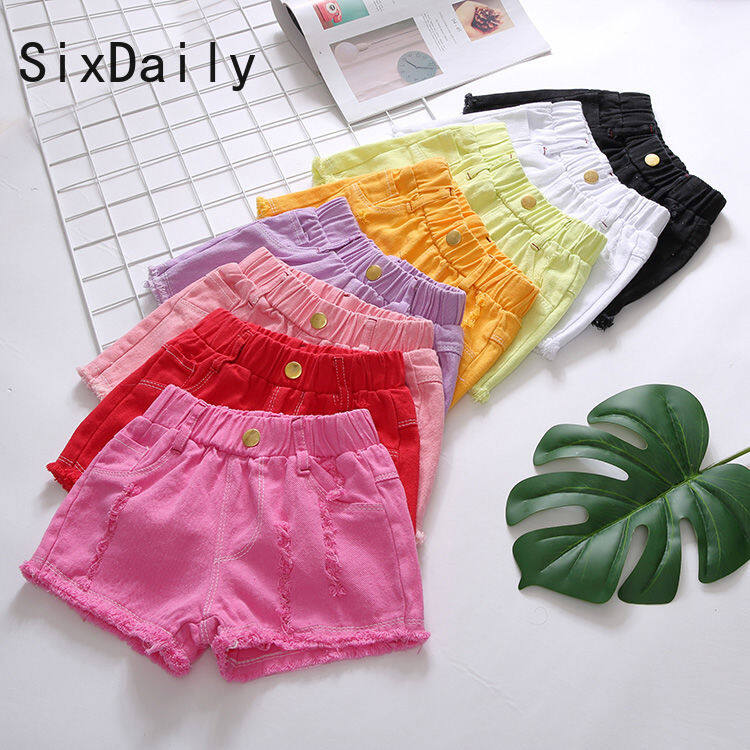 SixDaily Summer Girls Ripped Denim Shorts, Big Children's Cotton Multi-color Shorts 90-160 Yards P0012