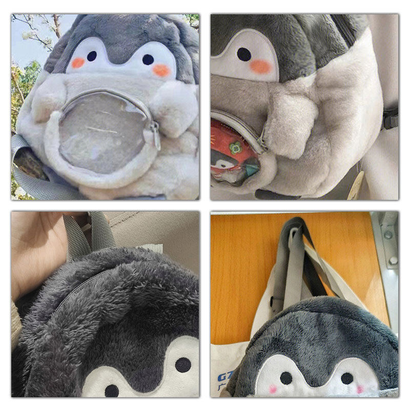 NALLCHEER women's penguin cartoon backpack Cute backpack plush mini schoolbag