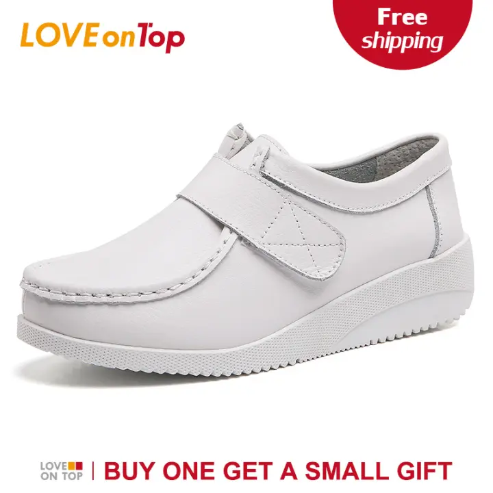white leather non slip nursing shoes