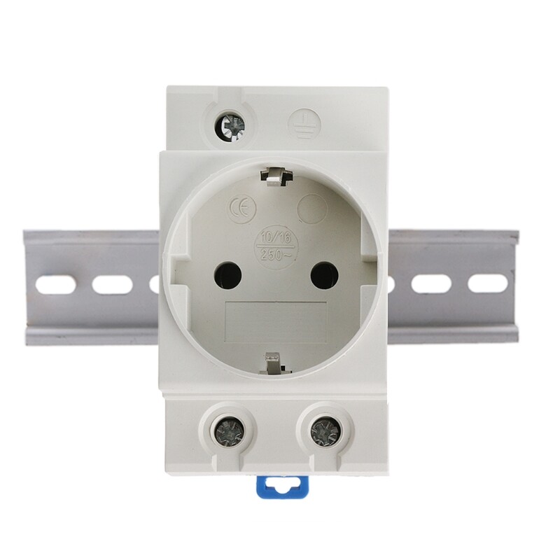 EU Type 35mm DIN Rail Mount AC Power Socket 16A 250V AC Connector