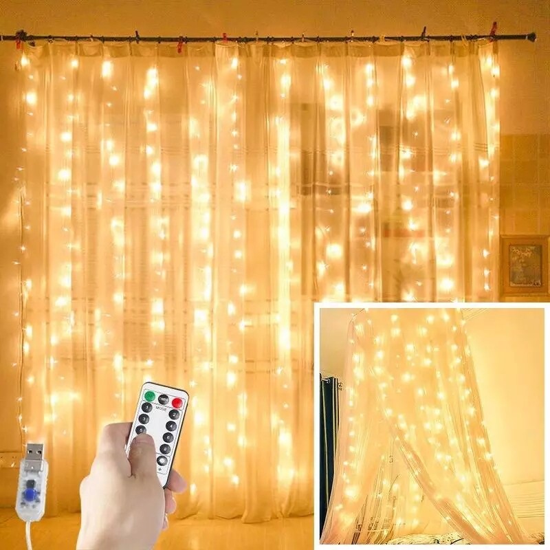 LED String Lights Christmas Decoration Remote Control USB Wedding Garland Curtain 3M Lamp Holiday For Bedroom Bulb Outdoor Fairy