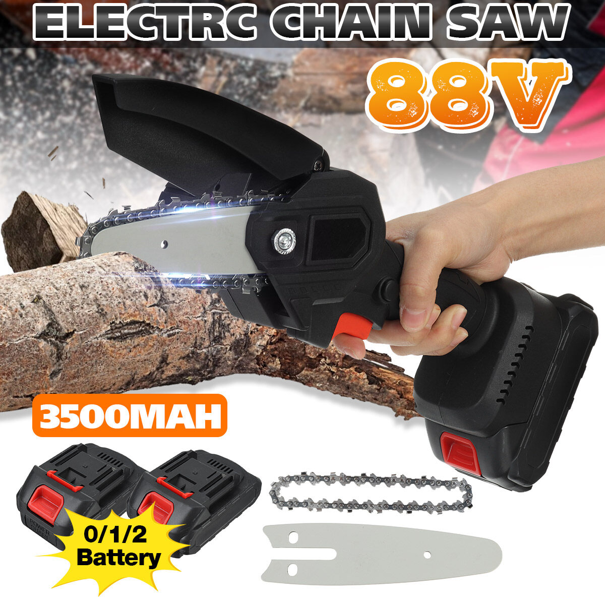 800w 88v High Power Rechargeable Cordless Mini Electric Chainsaw Electric Pruning Saw 8312