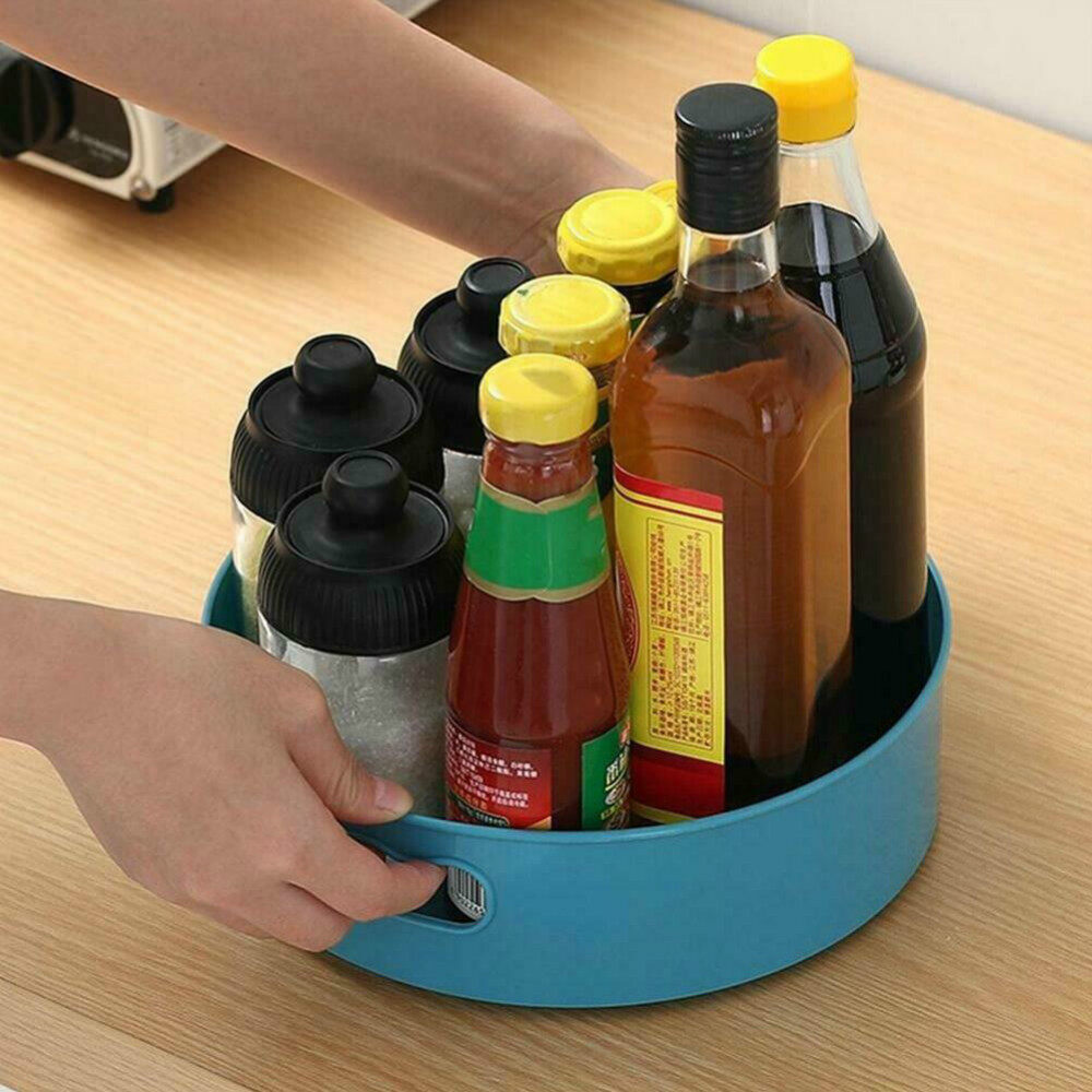 360 Degree Rotating Round Spice Storage Rack Tray Turntable Kitchen Holder Organizer