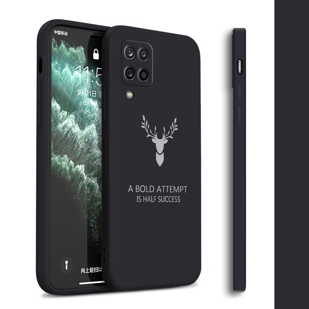 Ready Stock For Samsung Galaxy A12 Soft Silicone Square ELK Deer Reindeer Phone Casing Full Cover Camera Shockproof Protection Rubber Case